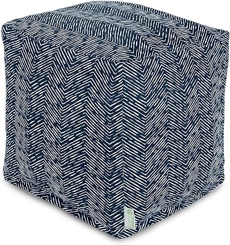 Majestic Home Goods South West Navy Cube Ottoman Pouf Foot-Rest Seat Indoor Outdoor Bean-Bag Footstool, Small Decorative Boho Ottoman Floor Cushion, 17in Square Durable Washable Cover