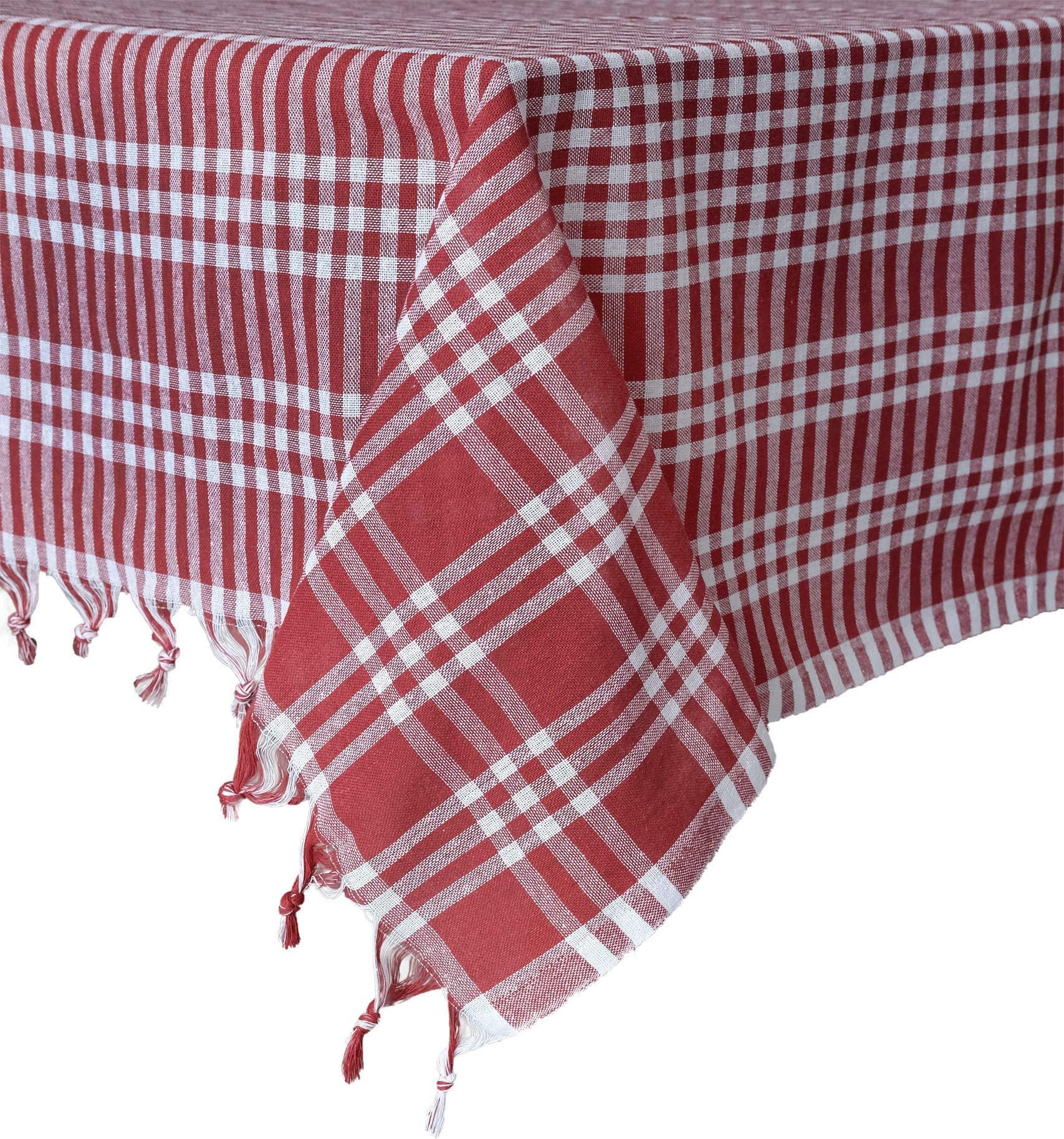Tablecloth Checkered Buffalo Check Plaid Linen Cotton Picnic Blanket Table Cover Red (Red, 64x64 inches)