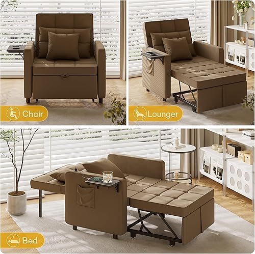 Vista 35 de Vabches Sofá cama 3 en 1 con mesa de ala y puertos USB, silla de terciopelo con respaldo ajustable, fácil montaje, azul