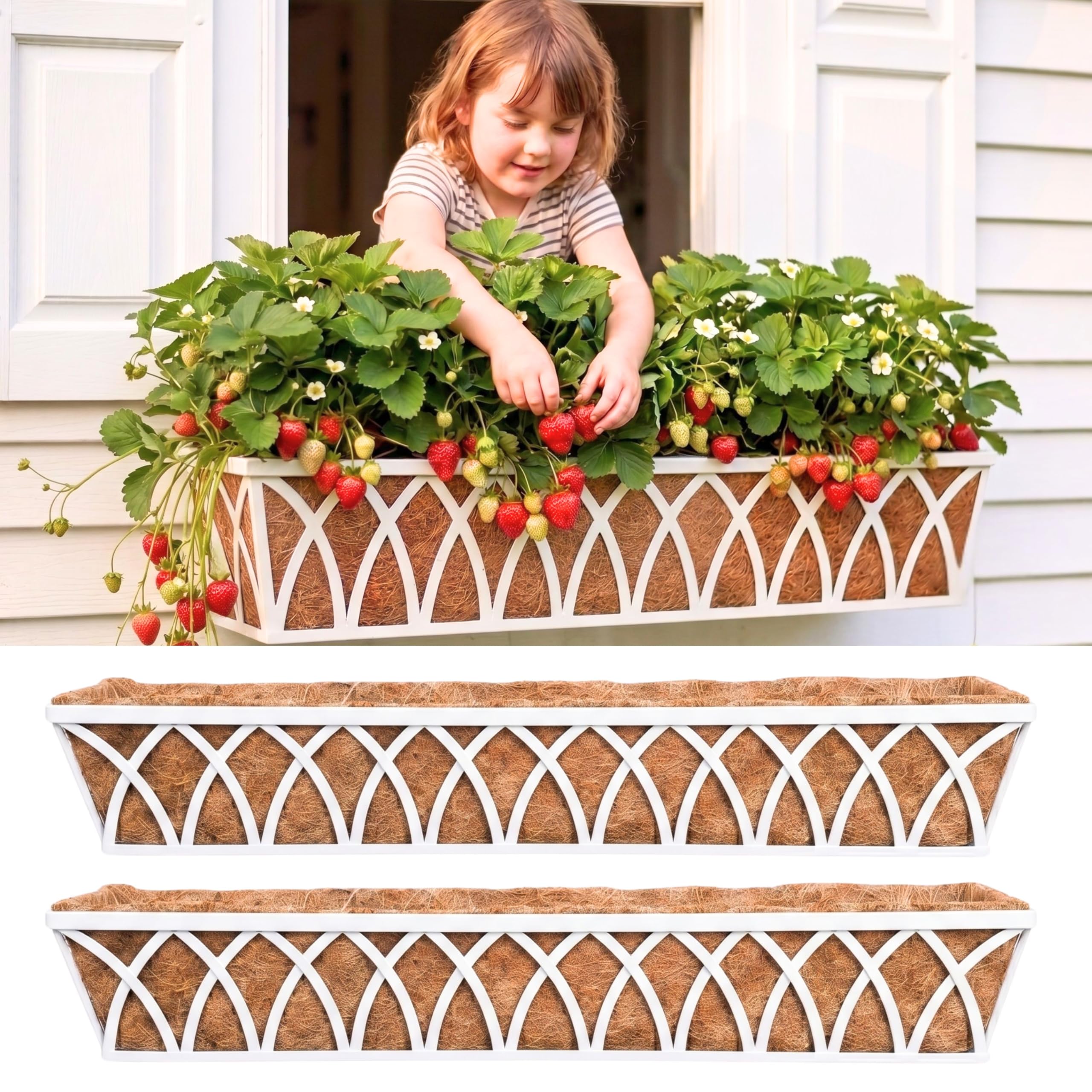 LaLaGreen Garden Wall Planter (48 in, 2 Pack) White Patio Window Flower Box