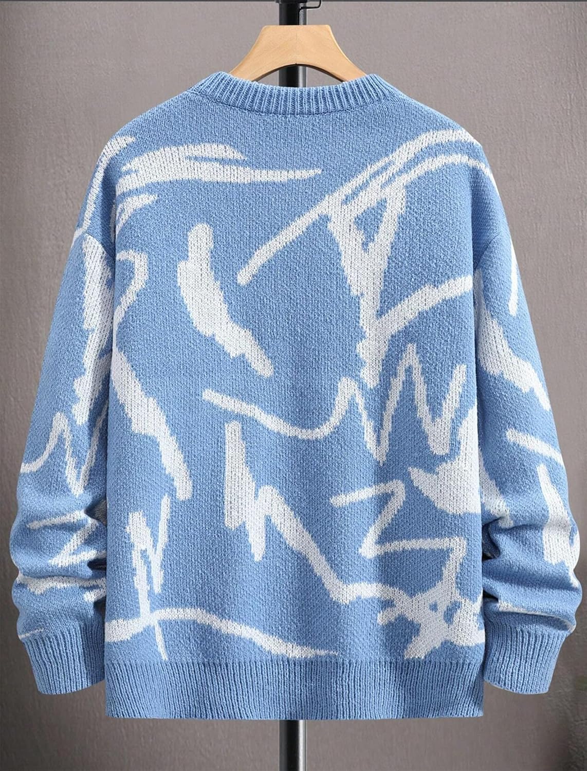 ZAFUL Men's Oversized Sweater Long Sleeve Crewneck Y2K Graphic Color Block Casual Knitted Pullover Sweater (3-Blue, S) - Image 3
