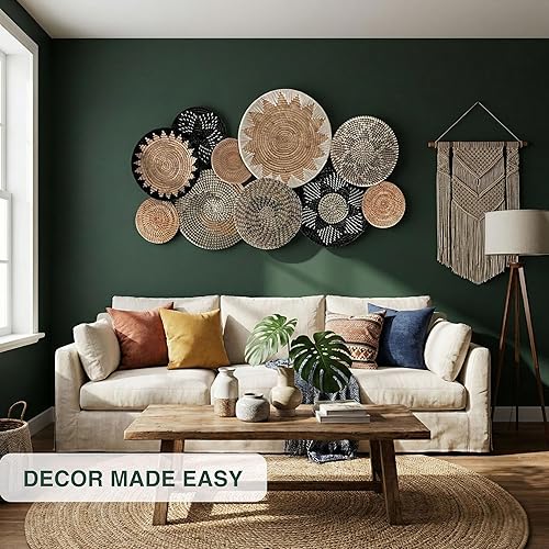 Miniatura 4 de Juego de 10 cestas de pared bohemias artesanales, cestas colgantes para pared, platos decorativos para pared, hechos a mano en Vietnam, decoración