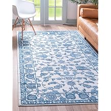 Unique Loom Boston Collection Area Rug - Floral 7 10" x 10 Rectangle, White Blue/ Gray