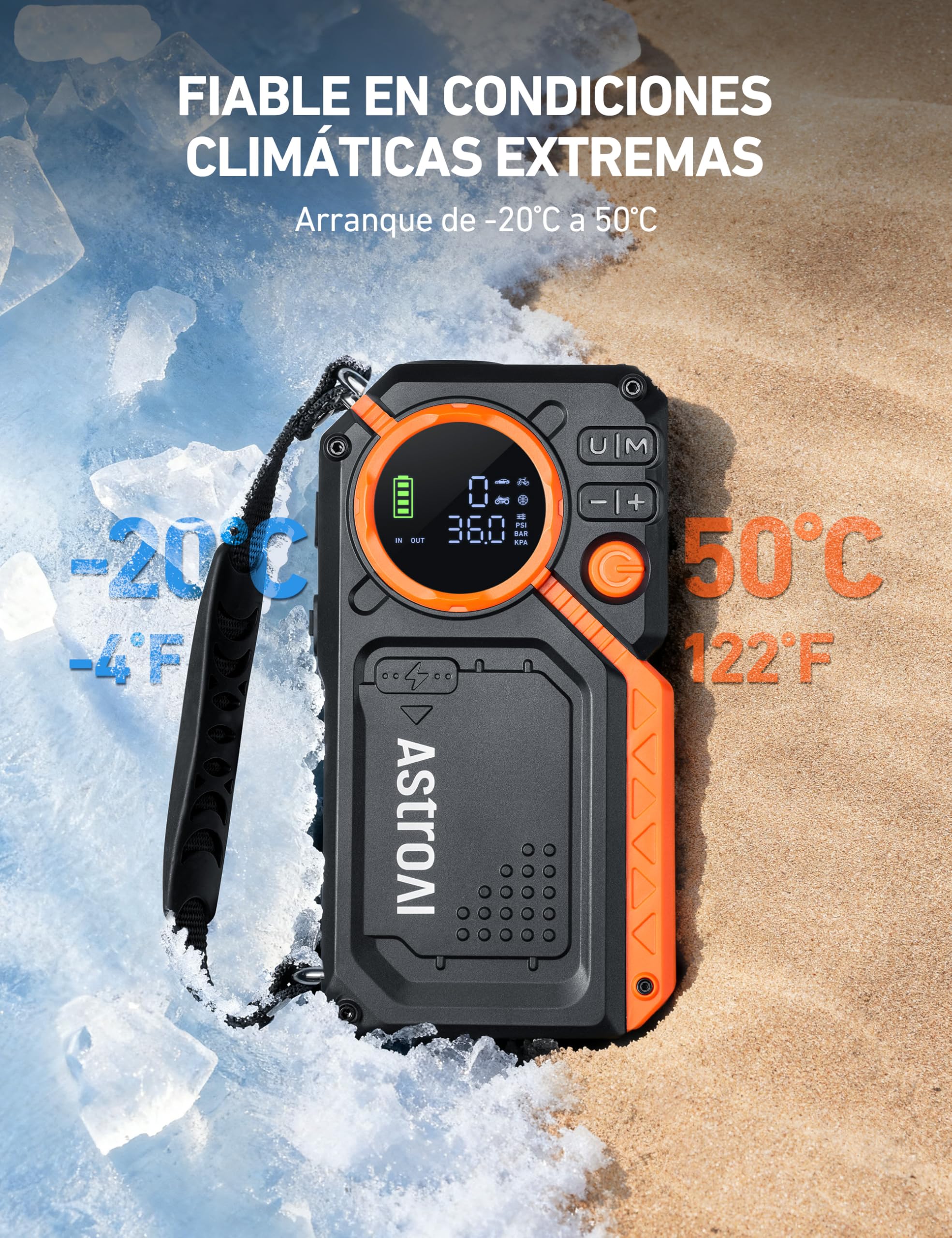 AstroAI Arrancador de Batería de Coche 8000A con Compresor Aire, Arrancador Coche Prtatil con Inflador de 150 PSI, Jump Starter 12V (Todo Gasolina o 12L Diésel), con Pantalla LED y Luz de Emergencia