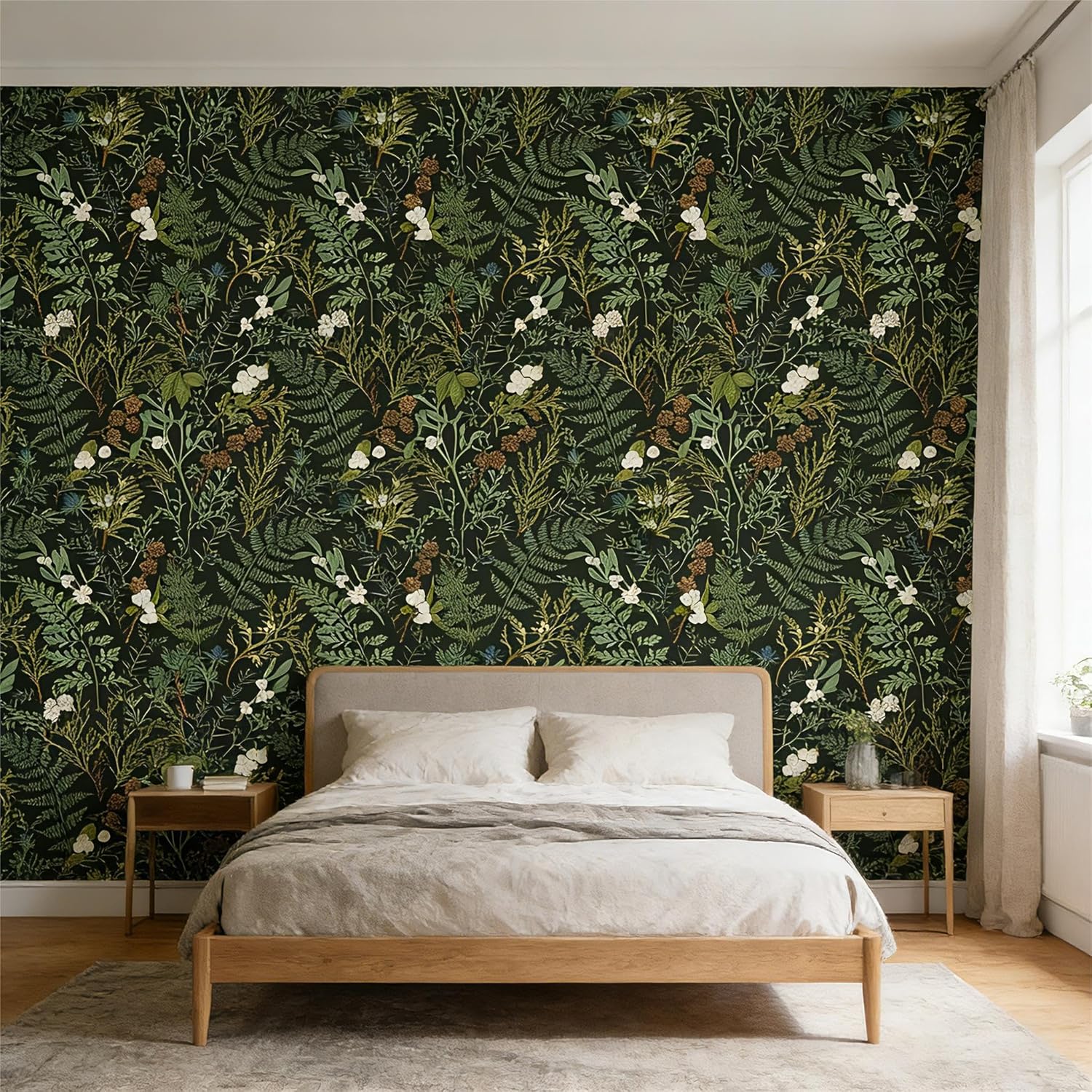 Peel and Stick Wallpaper Removable Self-Adhesive, Renter Friendly Waterproof Vinyl Contact Paper, green floral Self Stick Wall Paper for Bedroom Bathroom Cabinet Furniture Makeover, 17.5" x 118"