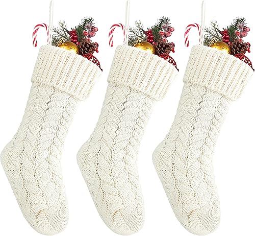 Miniatura 30 de Fesciory Medias de Navidad de 18 Pulgadas, Paquete de 6 Medias Grandes de Punto de Cable para Colgar en la Chimenea para Decoraciones Familiares