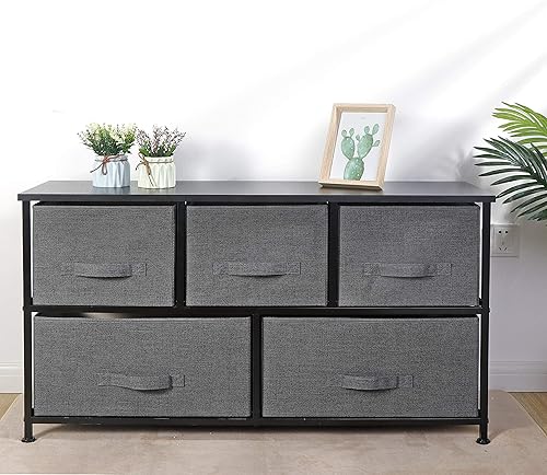 Miniatura 4 de ZenStyle Cómoda de tela con 5 cajones, torre de almacenamiento de aparador, unidad organizadora de armario de almacenamiento para dormitorio, sala