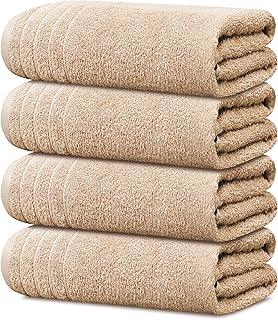 Pack of 4 Extra Large Bath Towels 30 x 60 Inches, 100% Cotton, Larger & Lighter Weight, Quicker to Dry, Super Soft and Absorbent, Perfect for Bathroom, Beige