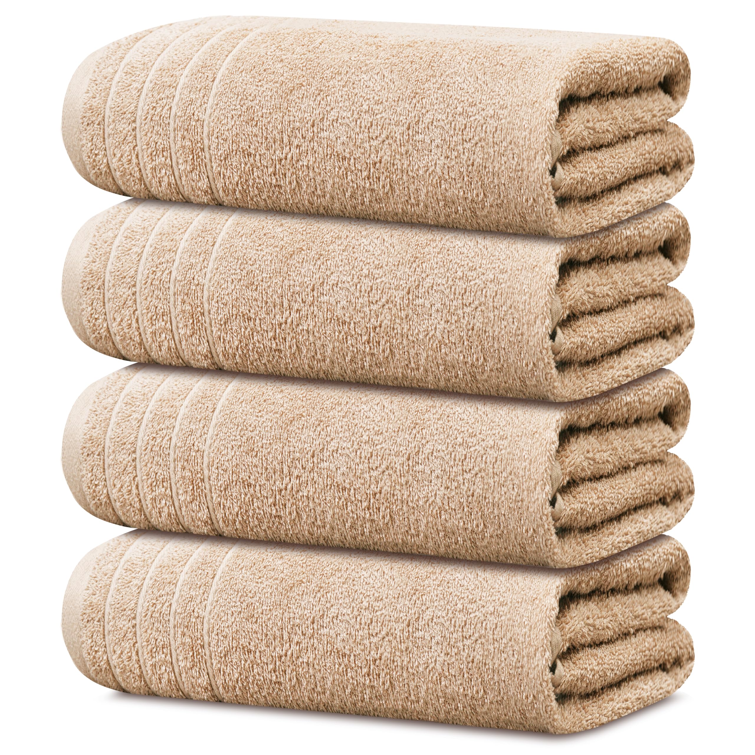 Pack of 4 Extra Large Bath Towels 30 x 60 Inches, 100% Cotton, Larger & Lighter Weight, Quicker to Dry, Super Soft and Absorbent, Perfect for Bathroom, Beige