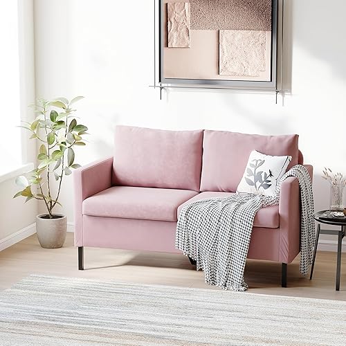 Miniatura 37 de TYBOATLE Sofá biplaza tapizado de tela de lino de 51 pulgadas de ancho para sala de estar, asientos de dos plazas con patas de hierro para espacio