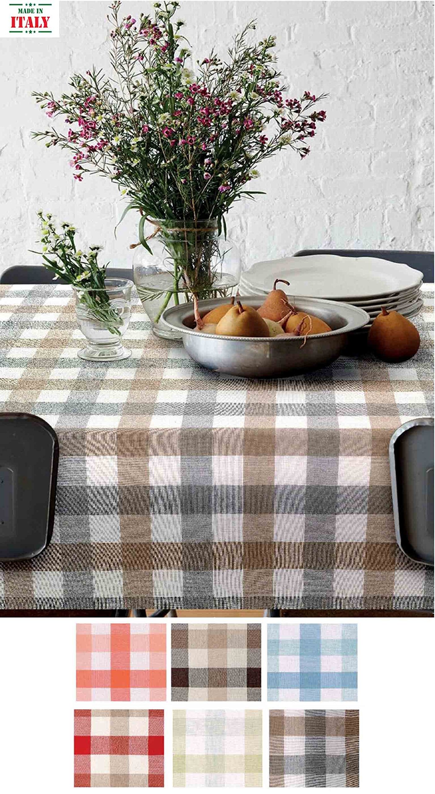 Casatessile Tovaglia in Cotone Jacquard Vichy - Bordeaux, 8 posti 140x220 cm.