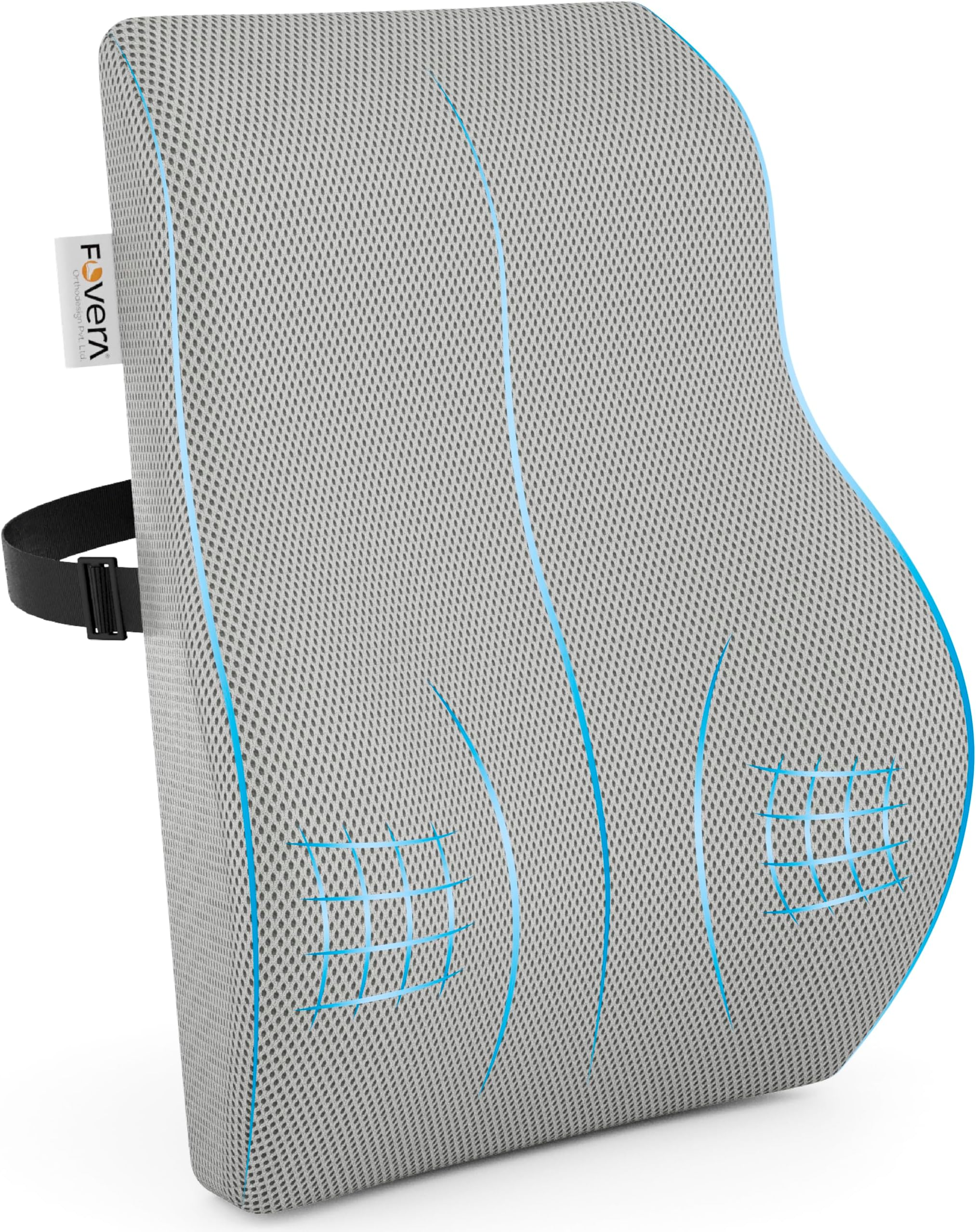 FOVERA Back Support for Office Chair | 2 Years Warranty | Gel Memory Foam Car Seat Back Support, Orthopedic Lumbar Back Rest for Back Pain Relief - Back Pillow for Sitting (Mesh Grey, Large)