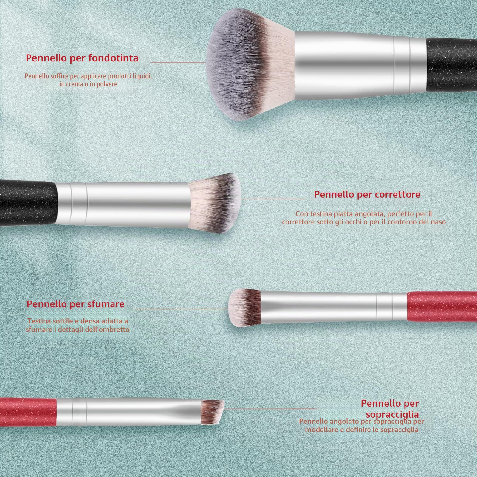Pennello Fondotinta Start Maker 2 pezzi Doppio Terminale 2-in-1 Kabuki Pennelli Make Up per Fondotinta Liquido, Cipria, Blush, Correttore, Ombretto, Contouring Viso Pennello Trucco