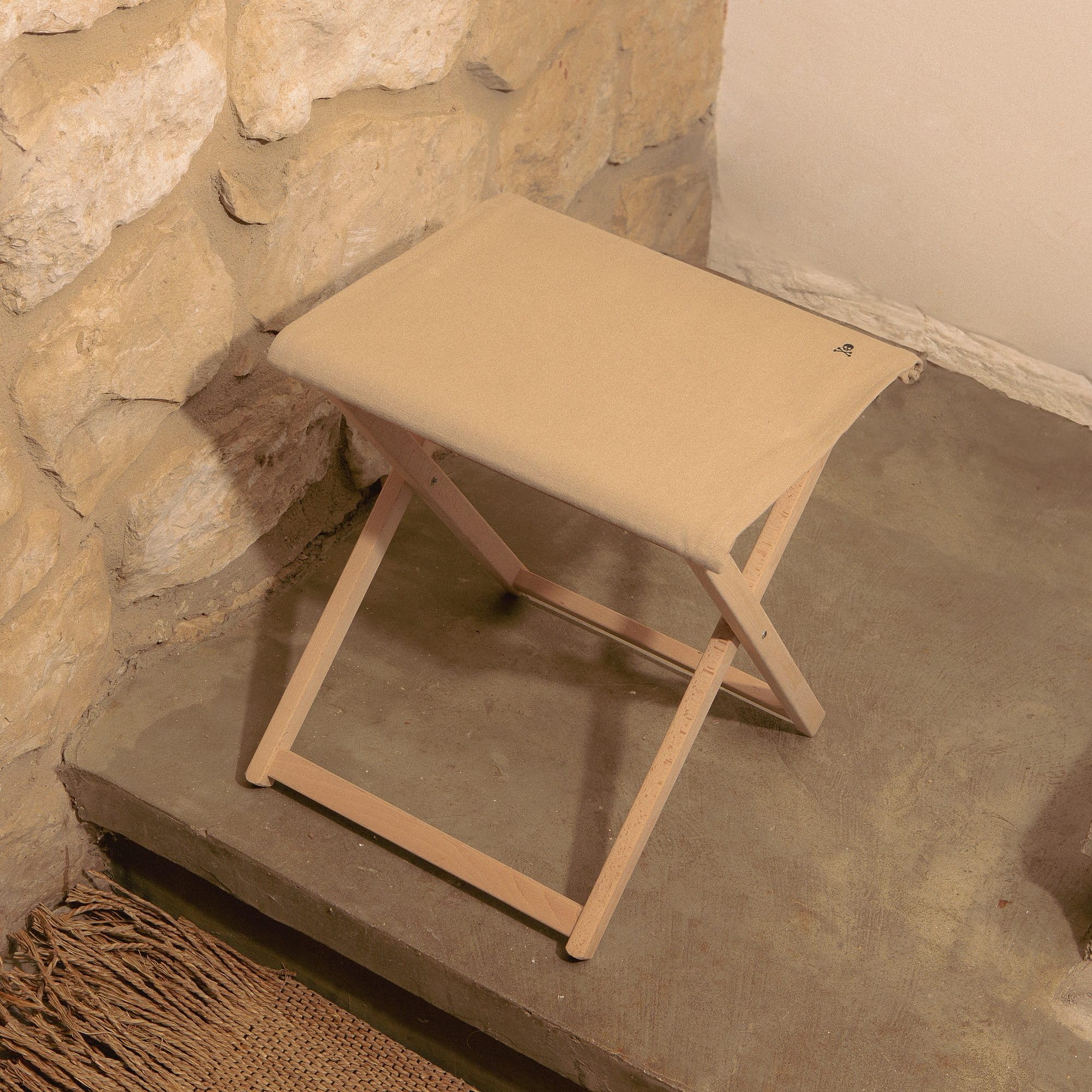 Scalpers - Taburete Director Plegable Fabricada en Madera de Haya Estructura sin Barniz de Primera Calidad, Lona Piedra