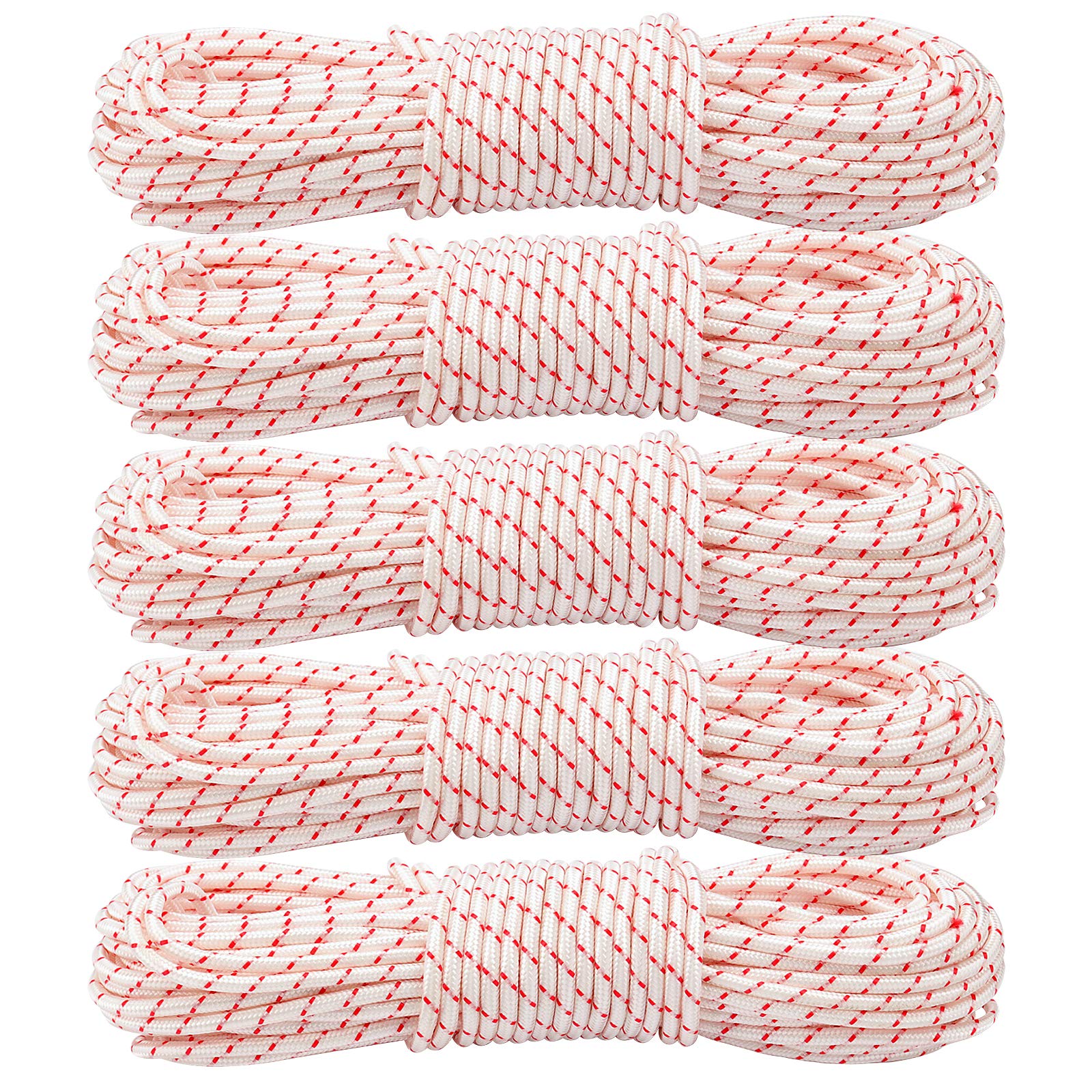 5 Pack Diamond Braid Polypropylene Rope, Total 500 ft Strong Nylon Flagline Rope 3/16 Inch Cord High Strength Heavy Duty Flag Line Rope for Camping Furniture Knot Boat Dock Indoor and Outdoor