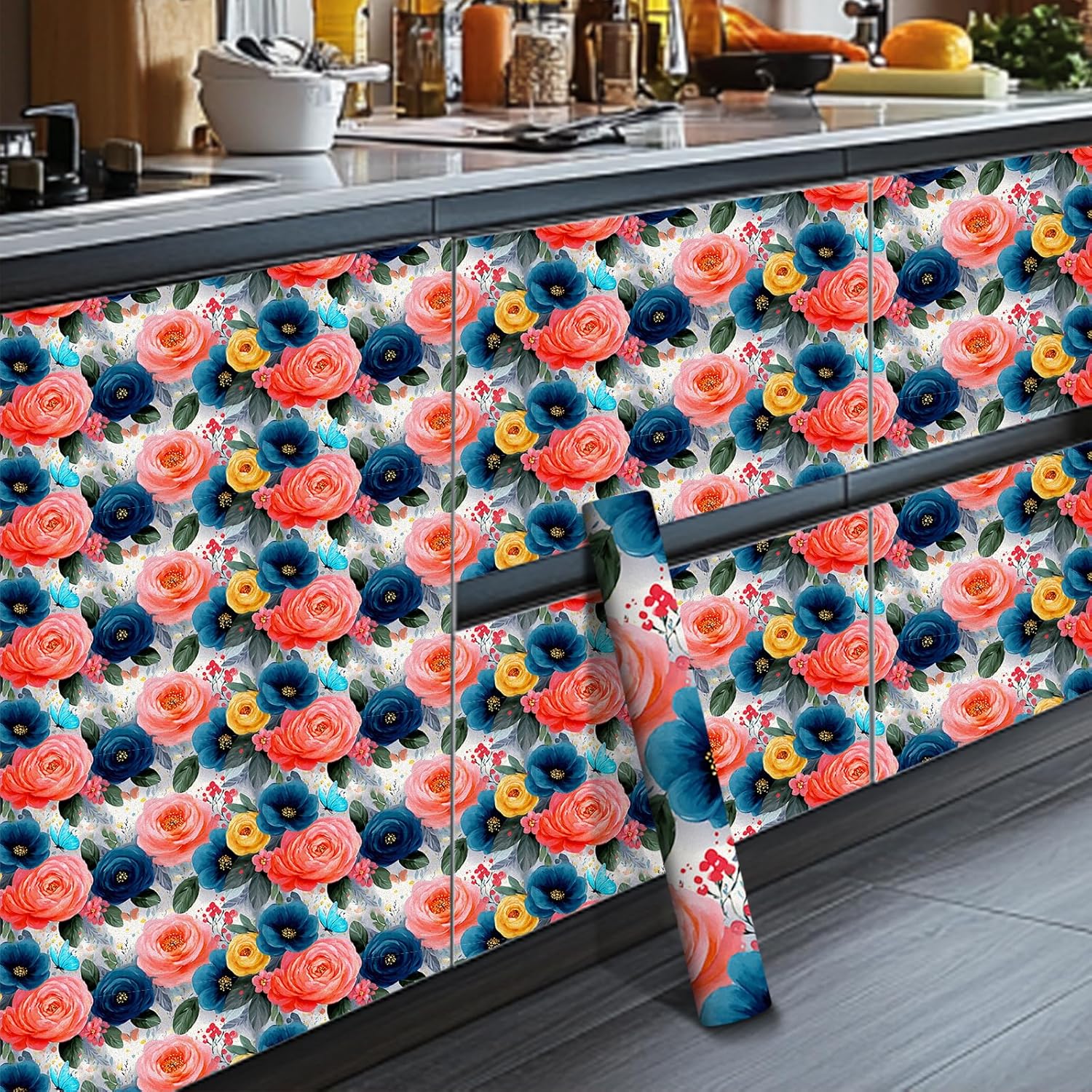 HOMETITUTE Floral Bloom Wallpaper Peel and Stick Self Adhesive Vinyl Wall Covering 118.1" x 17.7" Removable Contact Paper for Living Room Bedroom Kitchen Office Decor