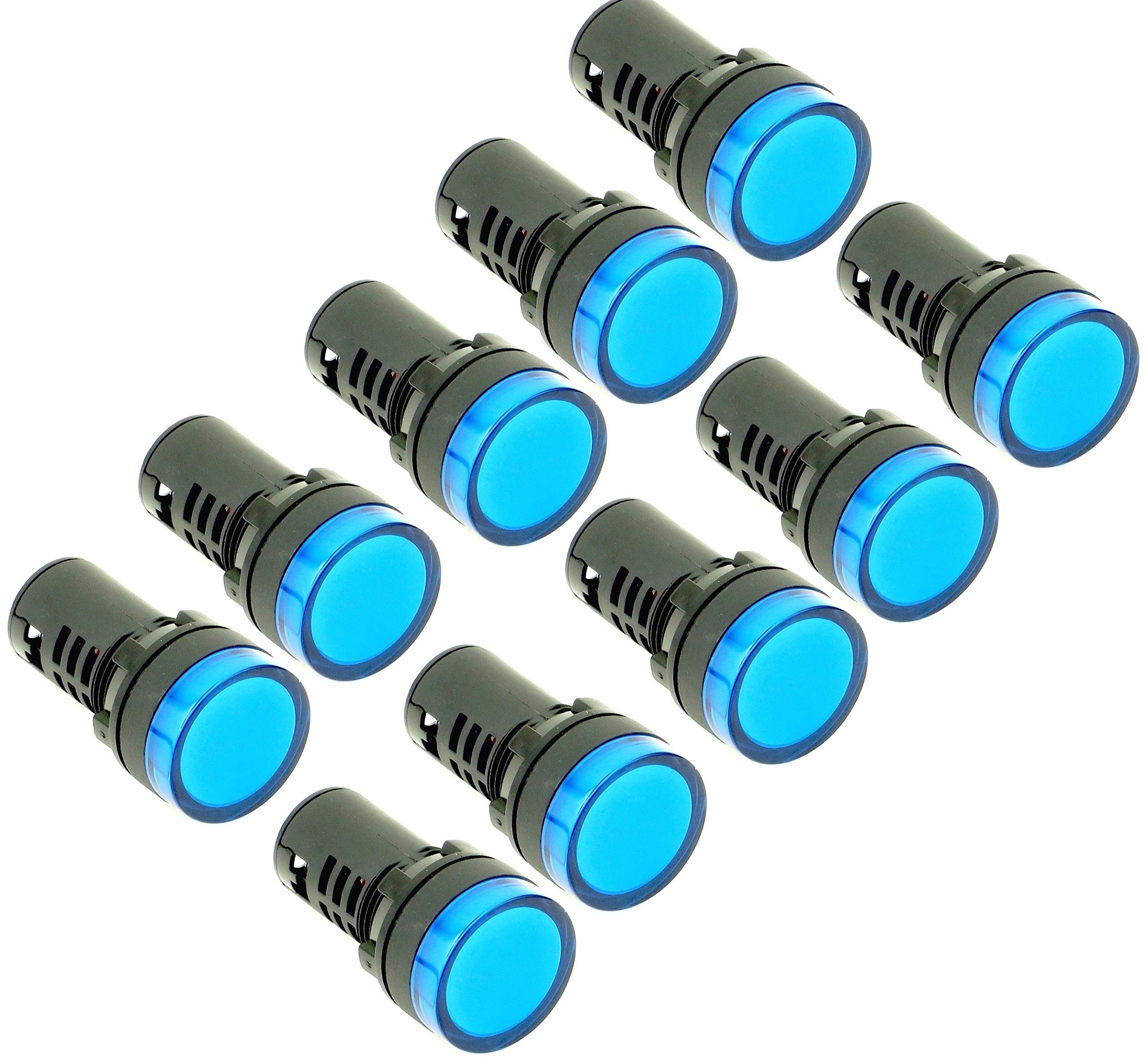 (10) YC-22B-2 Yuco European Standard Tuv Ce Listed 22MM LED Panel Mount Indicator Lamp Blue 120V AC/DC