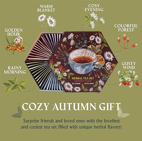 Miniatura 2 de ACORUS Juego de té de sabor otoñal, paquete variado de té de hierbas naturales, caja de té surtida, juego de regalo de té de 6 tés diferentes,