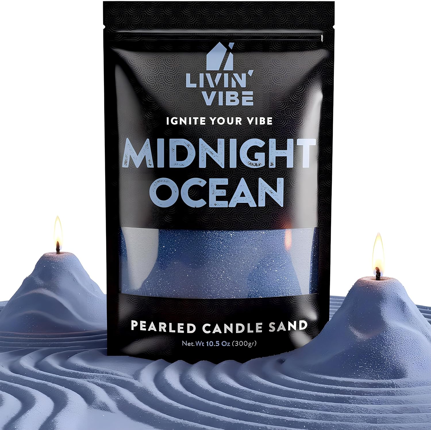 Pearled Candle Sand 10.5 oz (300g) – Midnight Ocean Scented Candle, Dark Blue Color, Relaxing Aromatherapy, Home Decor, Stress Relief, Long-Lasting Burn