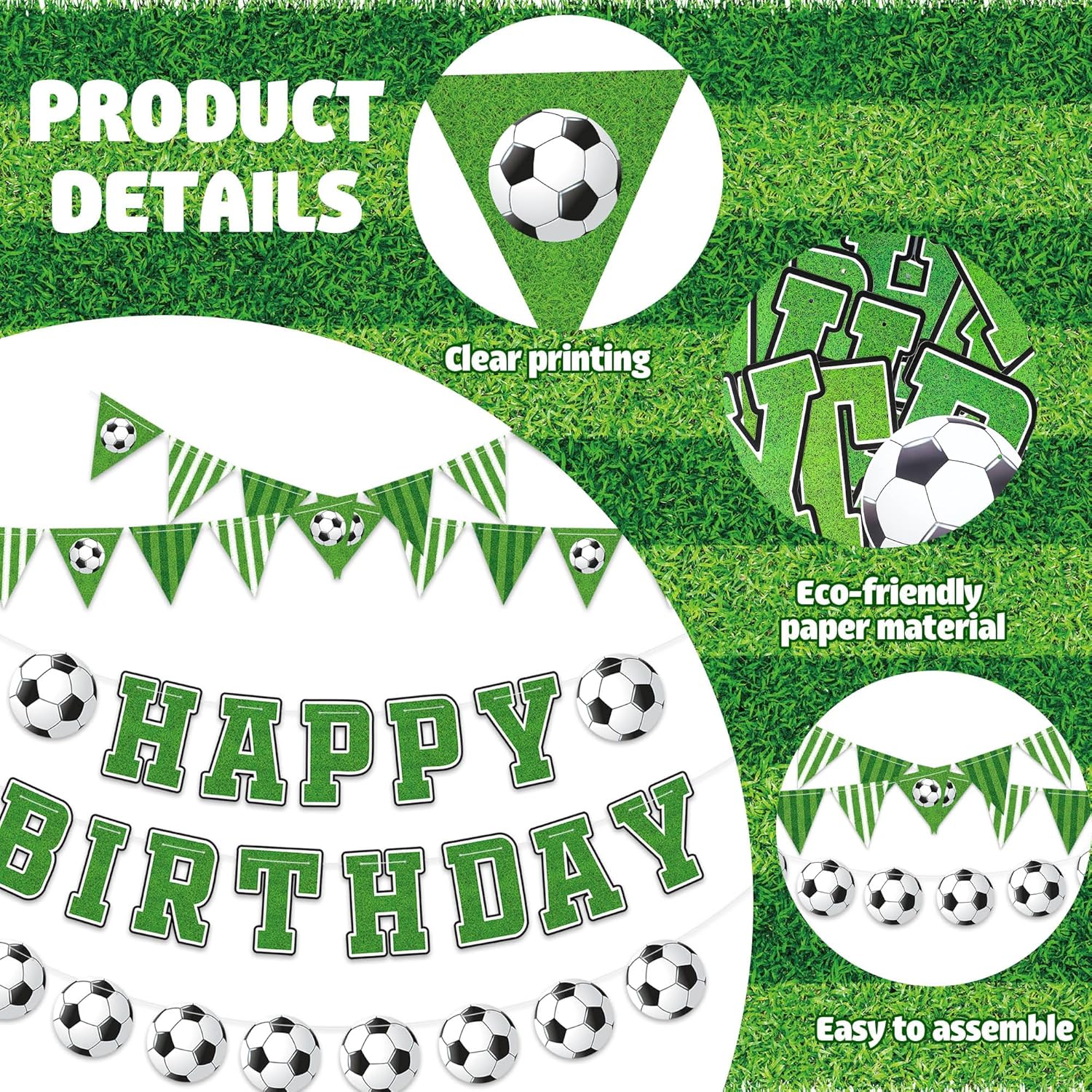 Soccer Happy Birthday Banner Soccer Pennant Bunting Flag Soccers Theme Paper Garland Soccers Happy Birthday Party Decorations for Boys Kids Sports Football Birthdays Party Decor