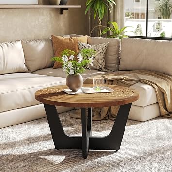 Round Solid Wood Coffee Table, Farmhouse 31.5