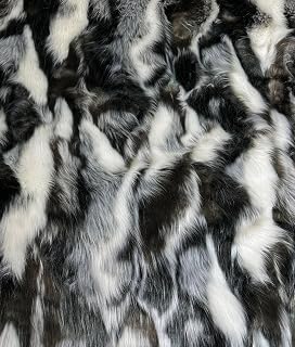 Faux Fur Fabric Long Pile Tribal Patchwork 58" W/Sold by Continuous Yard/Multicolor Soft Craft Costume Paws Fake Fur Pillows Fake Furcoat Prop Pet Bed Armchair Fur Blanket Throw (Olive White Black)