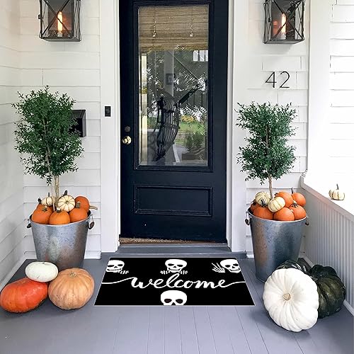 Miniatura 5 de Felpudo de calavera para la entrada del hogar, tapete de bienvenida para puerta delantera, tapete de goma antideslizante divertido para interiores y