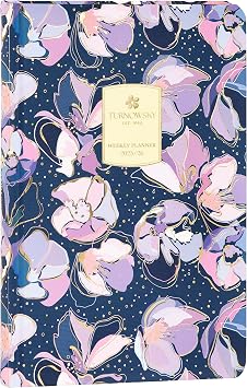 TURNOWSKY 2025-2026 Weekly Planner 13 Months Medium 2025-2026 Weekly Planner University for Students and Teachers with Bookmark, Hardcover and Flower Graphics, 224 Coloured Pages, 11.8 x 18 cm, Blue
