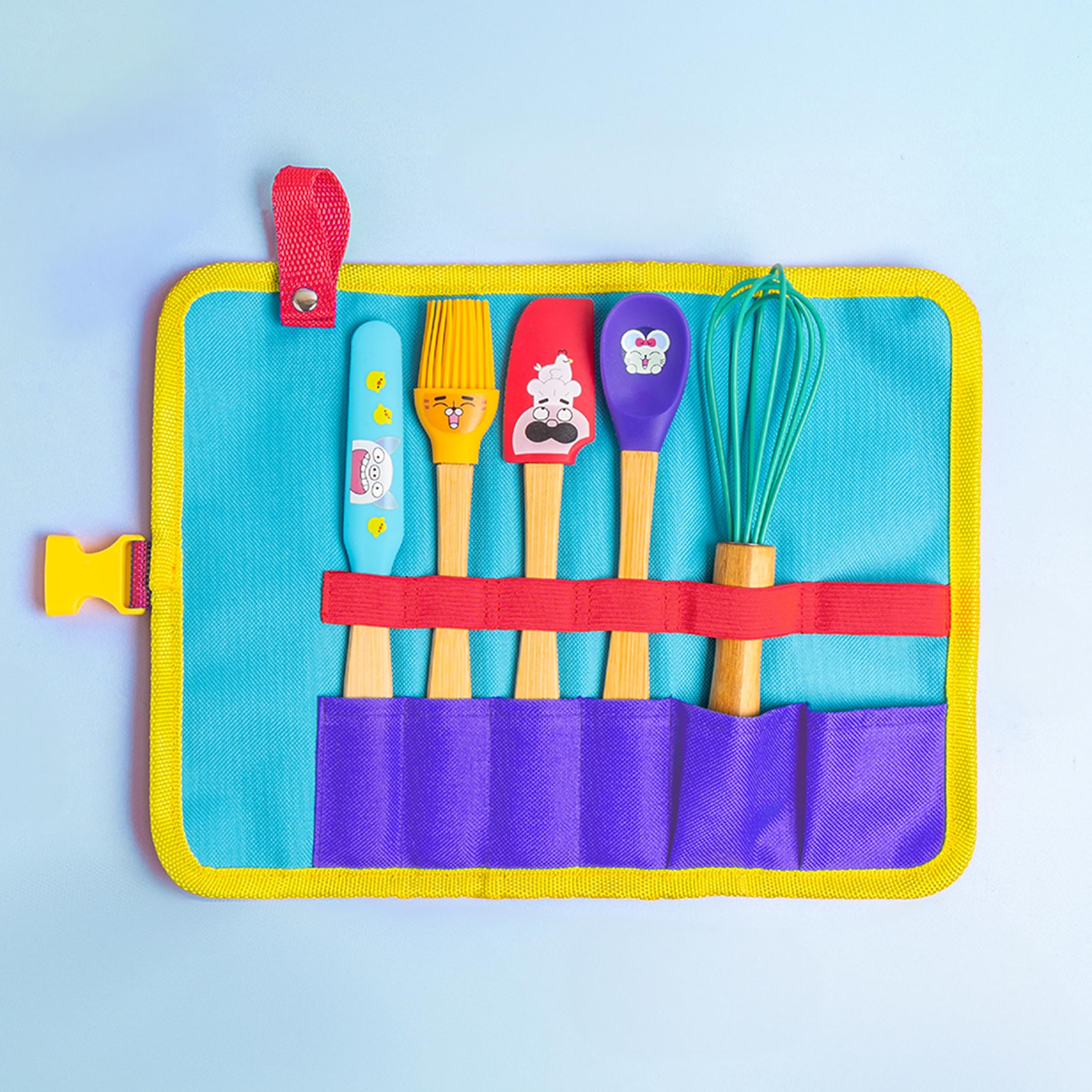 Chefclub Kids - Trousse de rangement avec Fouet, Spatule, Cuillère, Maryse et Pinceau - Dès 4 ans | Kit ustensiles de cuisine pour enfants - Matériaux sans BPA - Kit patisserie enfant - Idée Cadeau 4 ans