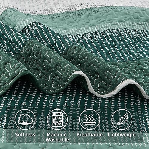 Miniatura 5 de Andency - Juego de edredón verde esmeralda Queen (90 x 96 pulgadas), 3 piezas (1 edredón a rayas y 2 fundas de almohada), colcha a rayas de retazos,