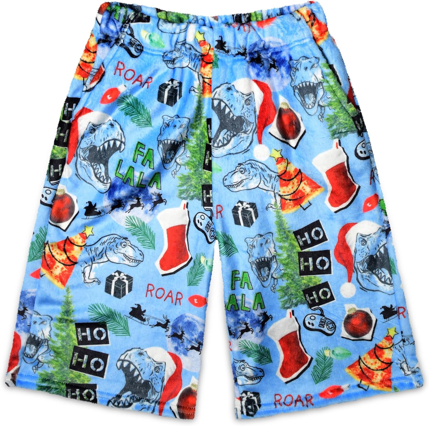iscream Big Boys Silky Soft Plush Fun Print Fleece Shorts - Holiday Fun Collection