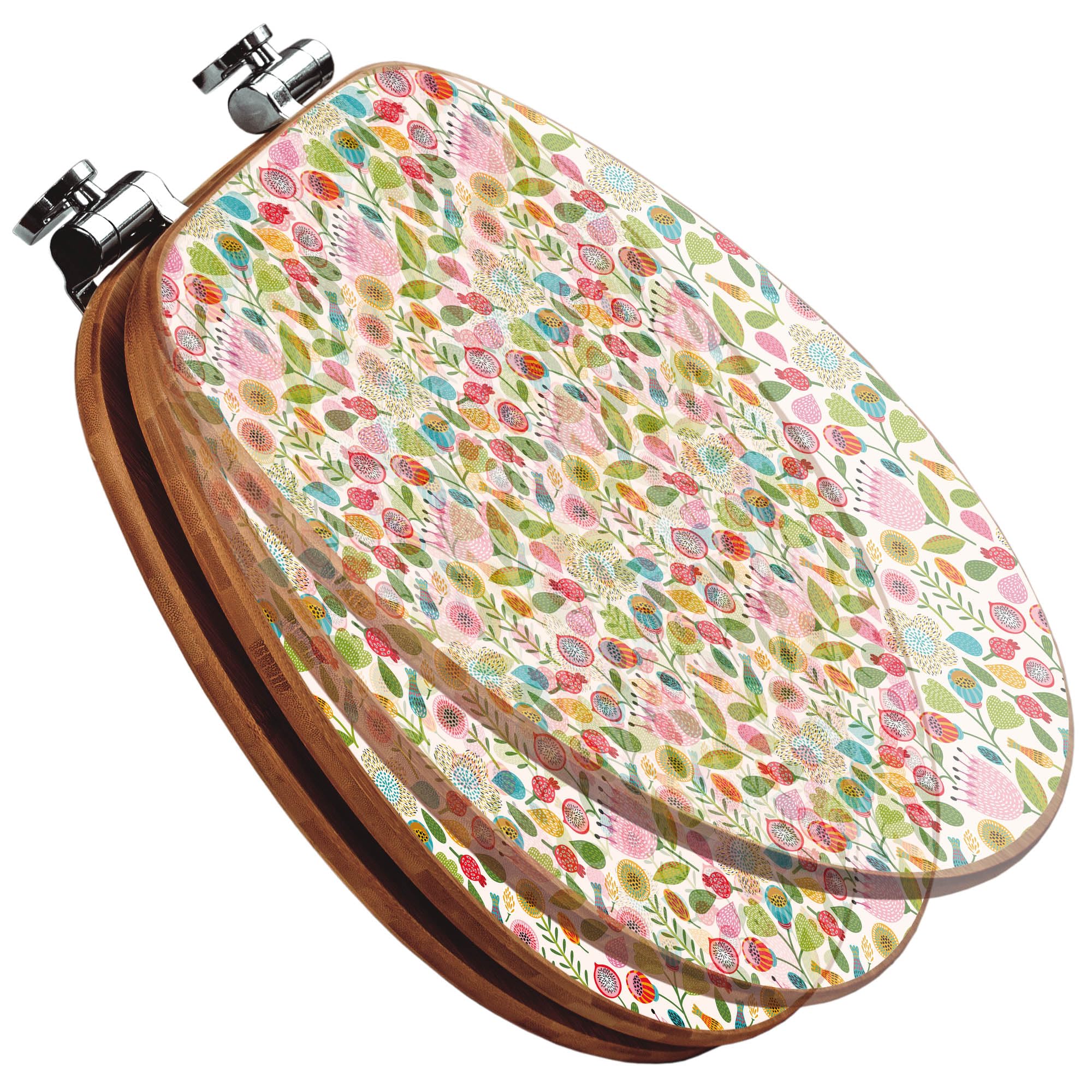 banjado Design WC Sitz Bambus Absenkautomatik 45,8x37,5cm - Toilettendeckel mit Absenkautomatik Holz - hochwertiger Bambus Klodeckel - WC-Sitz für gängigen Toiletten - Motiv Rosa Kelch Hell