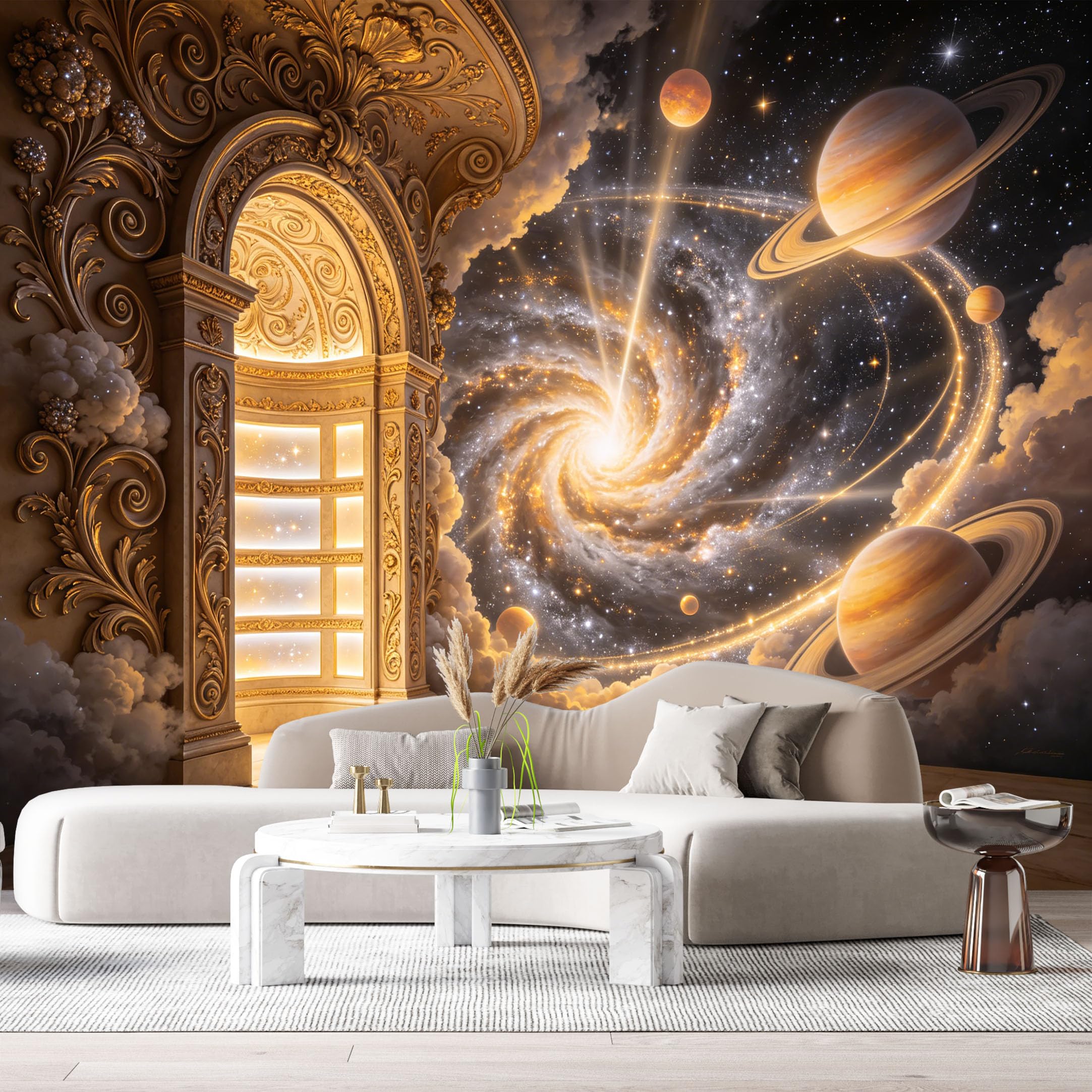 Custom Size Wall Murals Surreal Galaxy Cosmos Fantasy Doorway 3D Trompe L'Oeil SelfAdhesiveWall Fabric Removable Wallpaper Wall Decor for Living Room Bedroom Bathroom