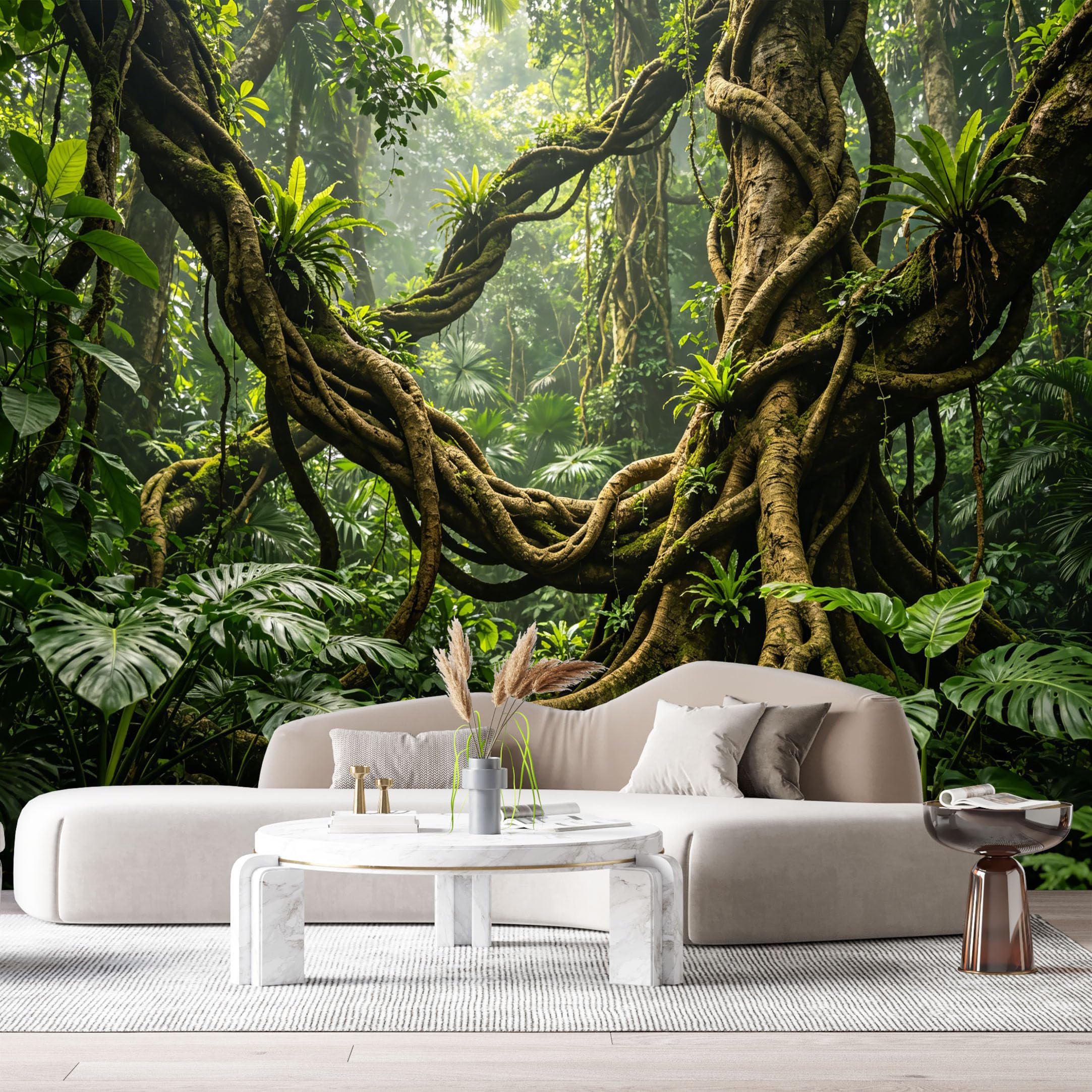 Custom Size Wall Murals Tropical Jungle Botanical Twisted Vines Lush Green Foliage SelfAdhesive Wall Fabric Removable Large Wallpaper for Photo Living Room