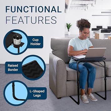 Table-Mate TV Tray Table | Portable Desk Folding Dinner Tray, Couch Table Trays for Eating Snack Food, Portable Laptop Desk, Bed Trays for Eating | Adjustable TV Trays with 3 Angles and Cup Holder