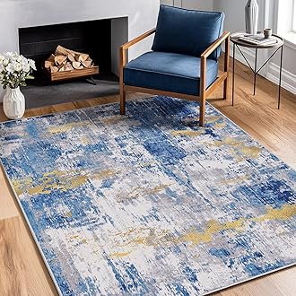 Washable Area Rugs 3'x5' Non-Slip Modern Abstract Soft for Living Room Entryway Bedroom Nursery, Print Pattern, Grey Blue Gold/Golden