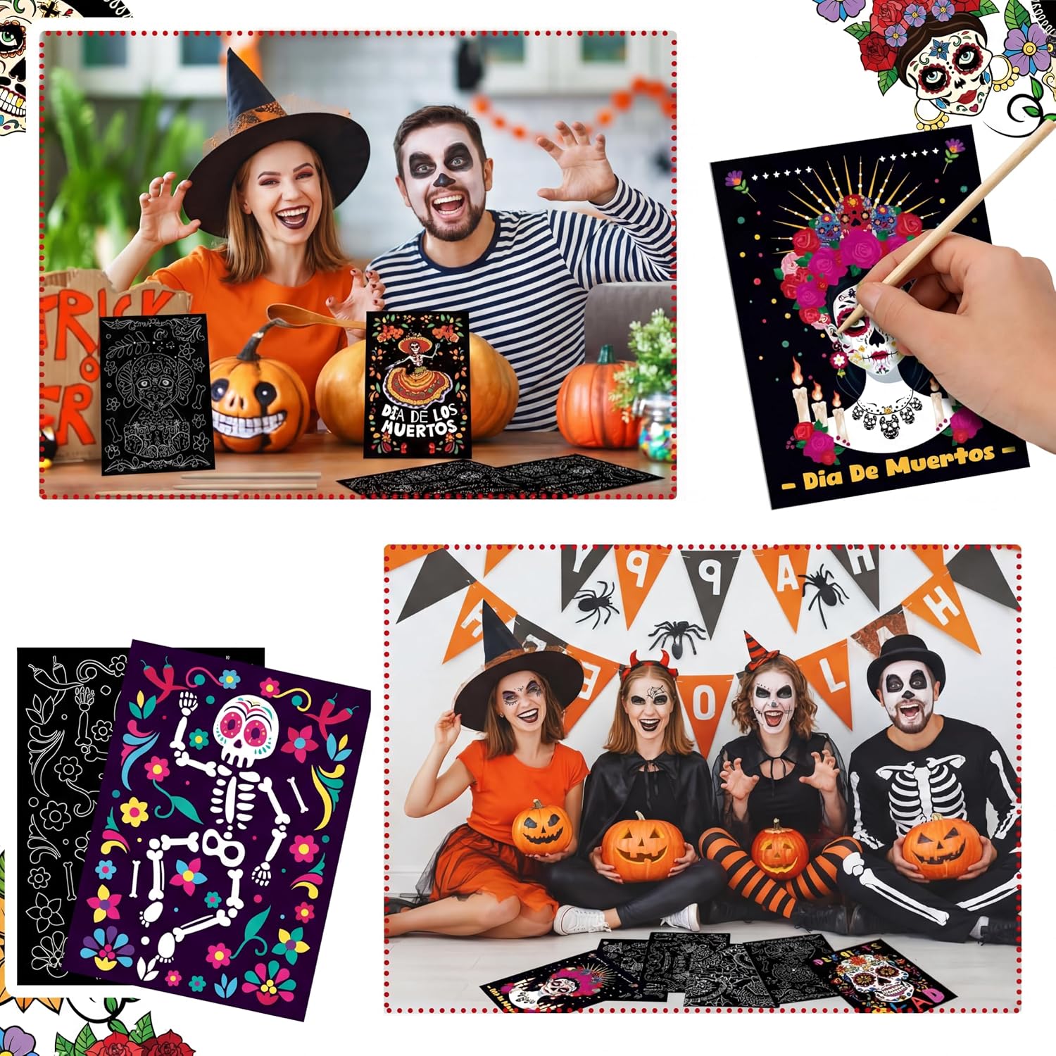Marspark 24 Pcs Day of the Dead Scratch Paper Halloween Art Crafts Bulk image 4
