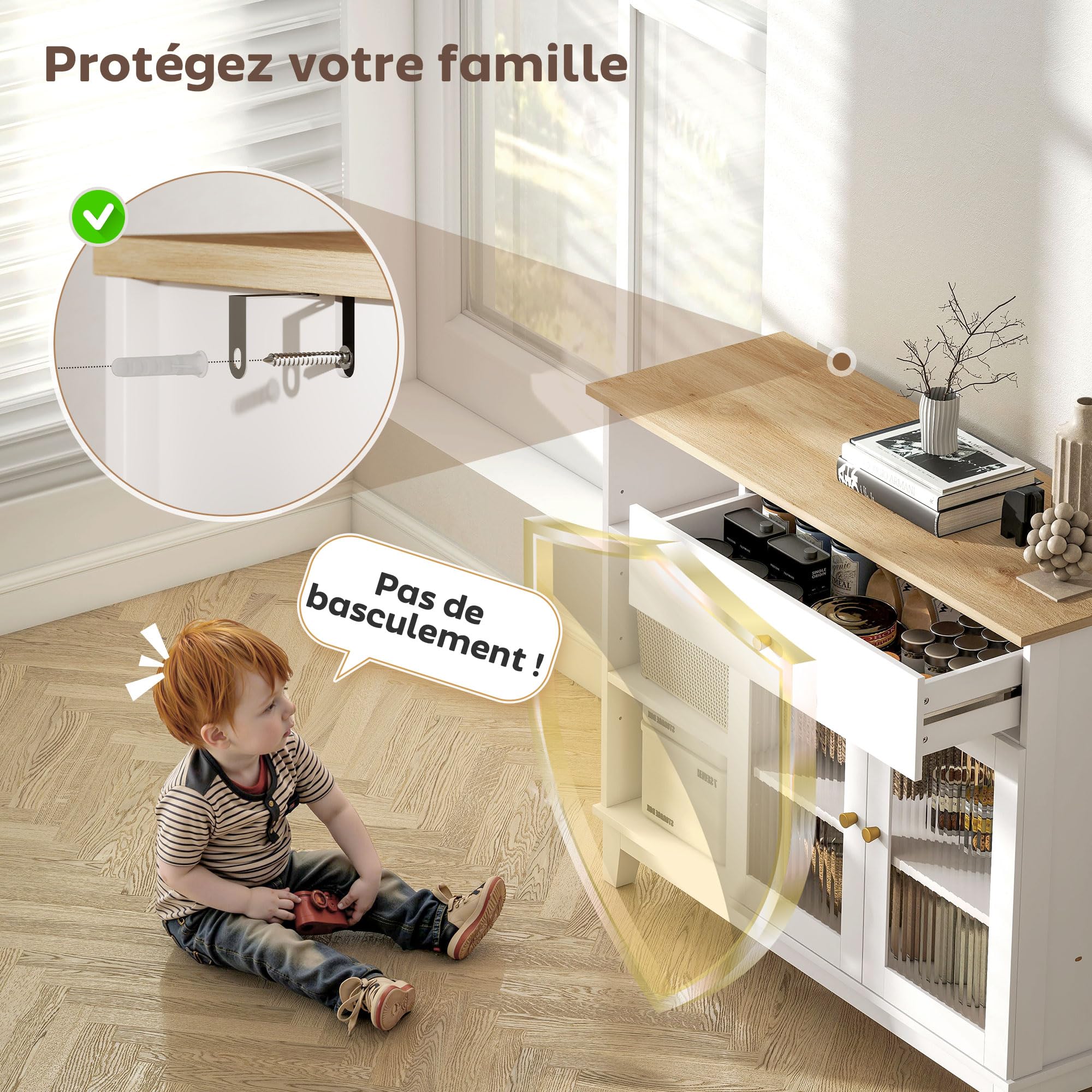 HOMCOM Buffet Salon Meuble de Rangement Placard 100 x 35 x 80,3 cm Blanc