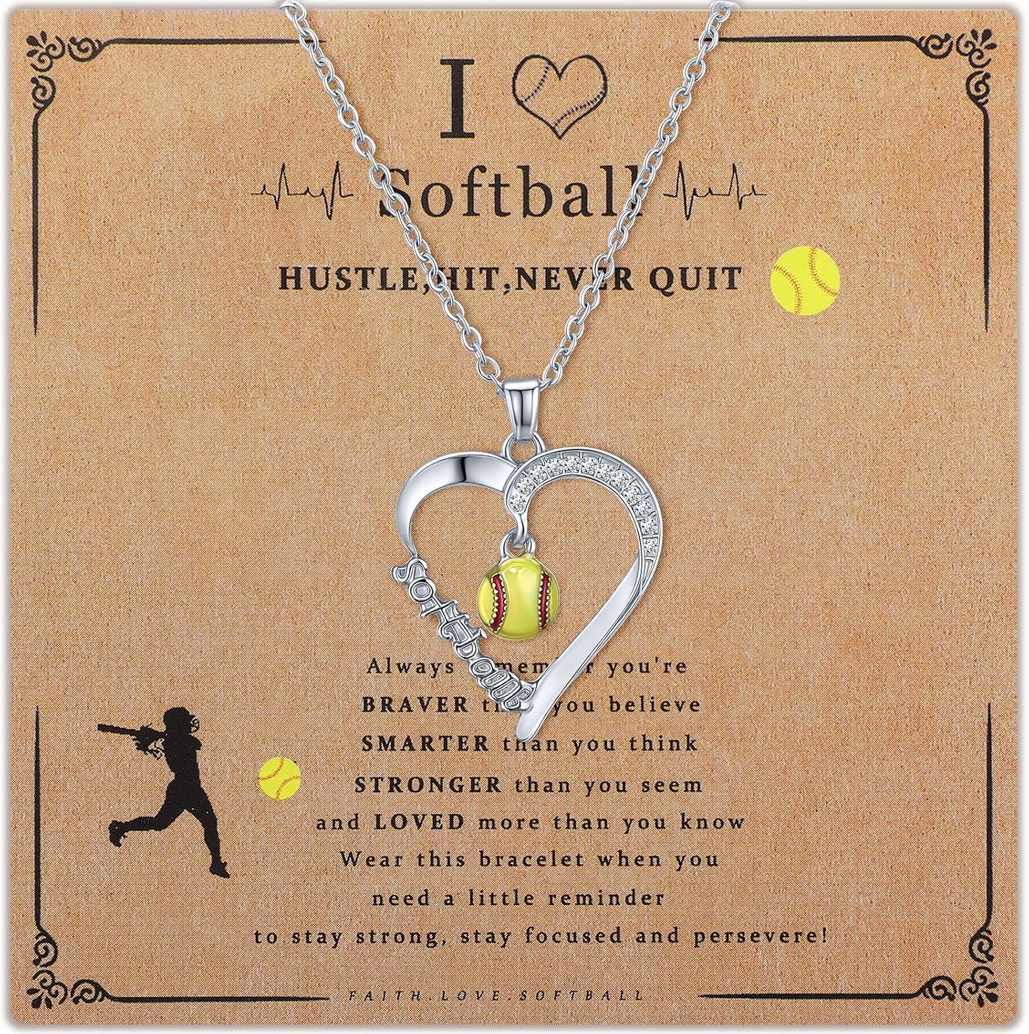 Softball/Baseball Necklace Gifts for Women Mom, 16+3 Inch Adjustable Chain Sports Pendant Jewelry Gifts