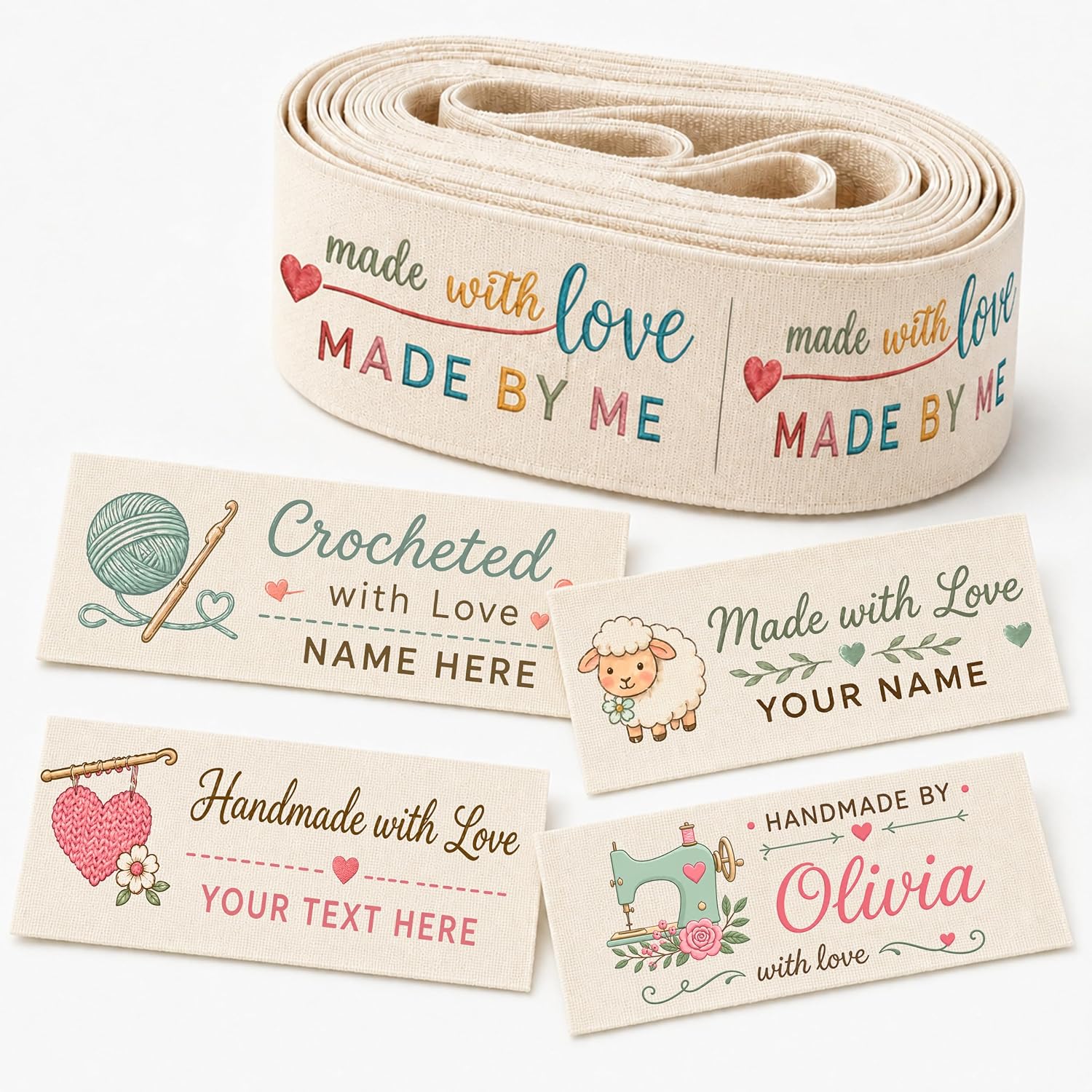 Personalized Sewing Labels with Logo or Text, Cotton Fabric Tags