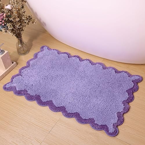 Miniatura 32 de ORTIGIA Alfombras de baño rosas con bordes ondulados, antideslizantes y lavables, tapetes de baño de microfibra suave y absorbente de secado rápido,