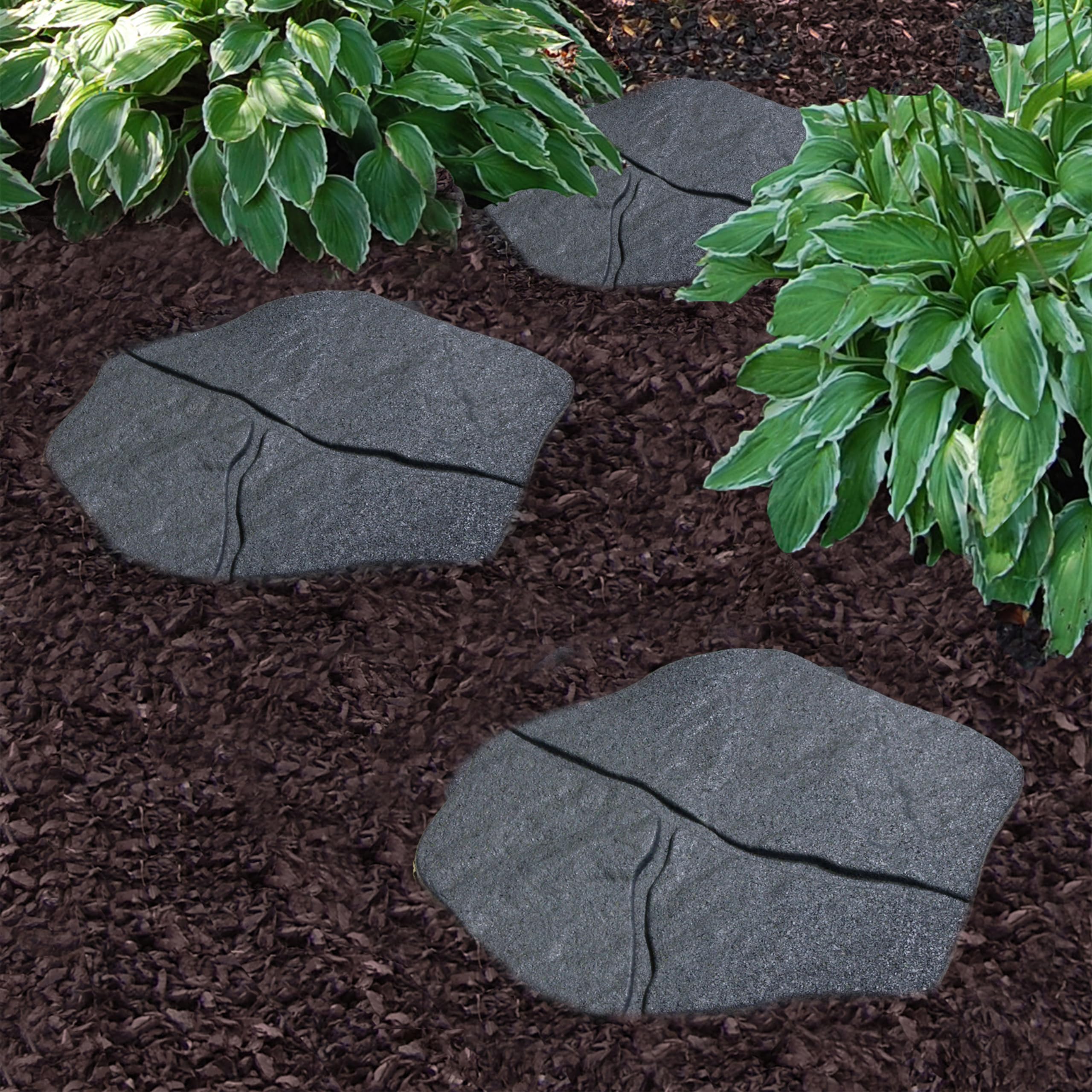 bepco Lot de 4 dalles de jardin, dalles de jardin, en caoutchouc recyclé, motif « Wegstein » en caoutchouc recyclé, 51 x 38 x 2,3 cm, grises