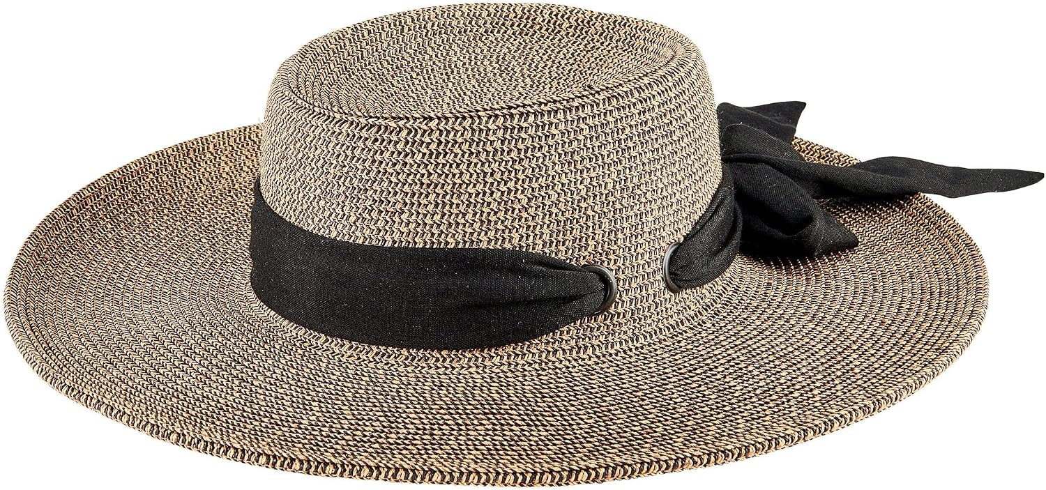 Women's Boater Hat with Scarf Bow - Natural Black