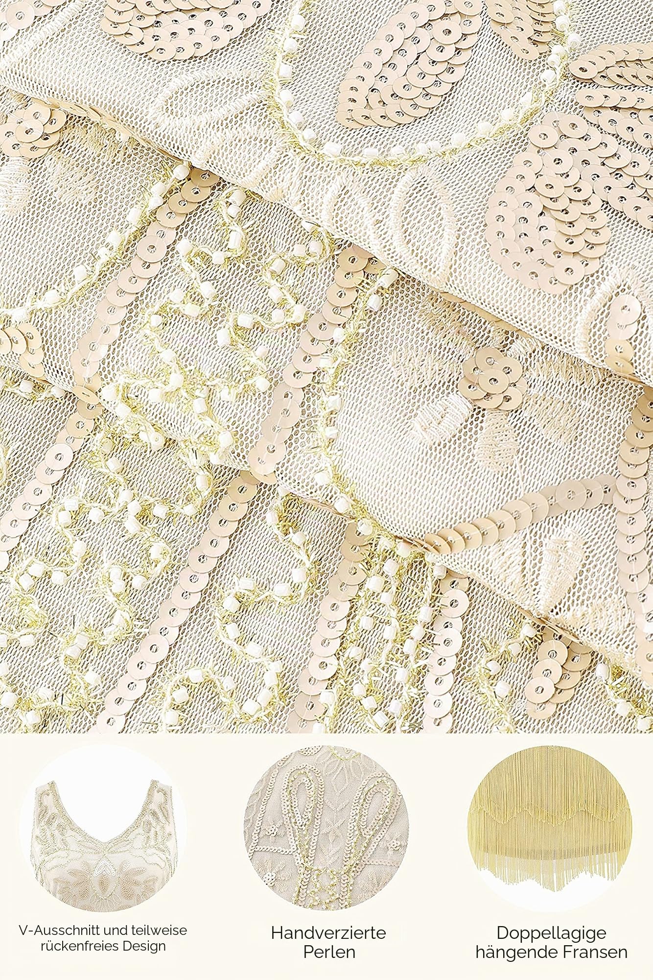 BABEYOND Damen Retro 1920er Stil Flapper Kleider mit Zwei Schichten Troddel V Ausschnitt Great Gatsby Motto Party Kostüm Kleider