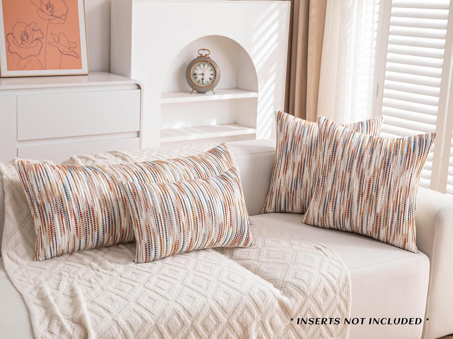Boho Couch Throw Pillow Covers 18x18 Inch Set of 2 Yellow Orange Striped Decorative Pillow Covers Chenille Accent Pillowcase Farmhouse Cushion Covers for Home Decor Sofa Living Room Bedroom