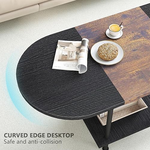 Miniatura 4 de Mesas de café, mesa central moderna con estante de almacenamiento, mesa de 2 niveles para sala de estar, diseño moderno de dos tonos (negro mezclado)