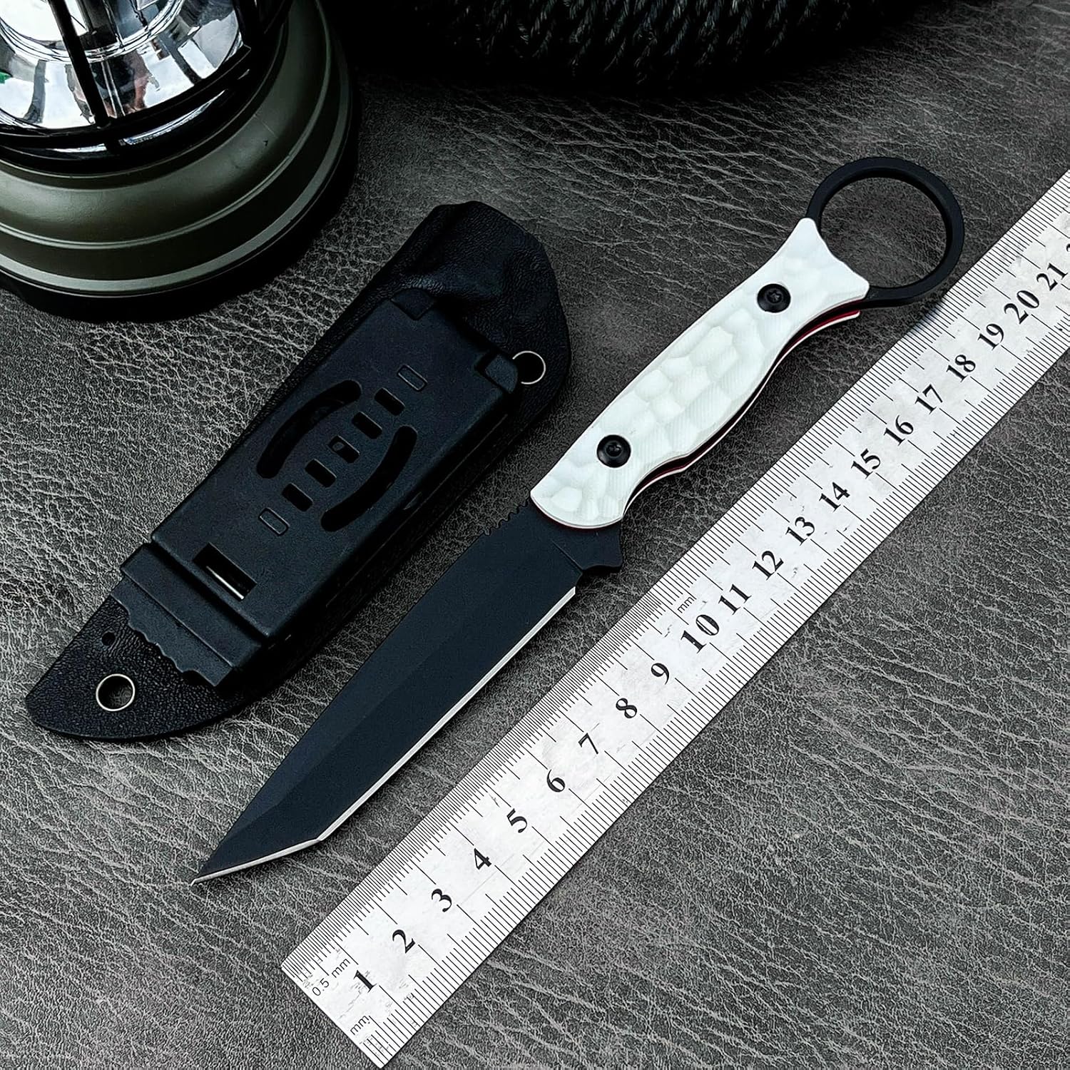 Tanto Fixed Blade Knife, Tactical Knife With Kydex Sheath, 8Cr13Mov Steel Blade and G10 Handle, Outdoor Knives for Camping Hiking Fishing, Hunting, BBQ, Gift Men (White) - Image 6