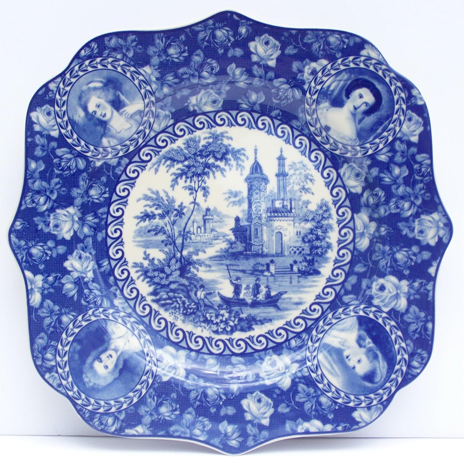 Victorian Toile Square Blue Dinner Plate Chintz Dinner Plates