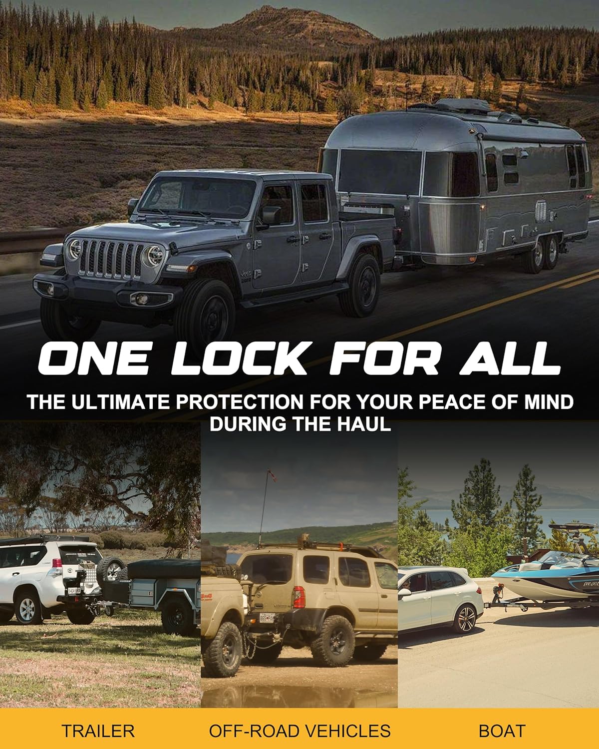 RETRUE Universal Coupler Lock Trailer Locks Ball Hitch Trailer Hitch Lock Adjustable Security Heavy-Duty Steel Fits 1-7/8 Inch, 2 Inch, 2-5/16 Inch Couplers, Yellow