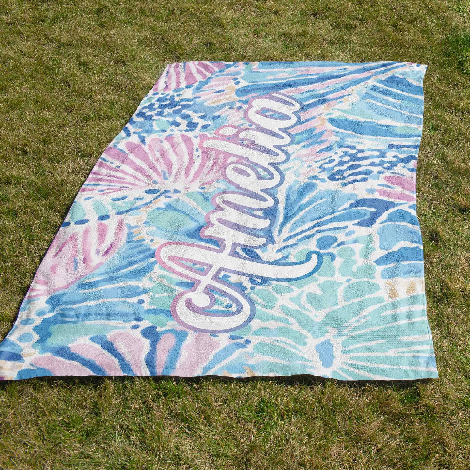 Print Maniacs Custom Personalised Tropical Pattern Towel with Name Microfibre Beach Towel Large Quick Dry Lightweight Travel Towel Holiday Pool Gym Spa